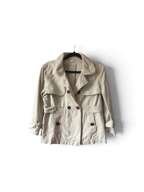 LOFT Size 2 Cotton Linen Cropped Trench Jacket Beige Tan